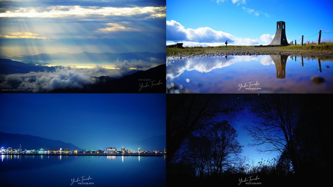 田中優樹が撮影した、信州の空、水辺、夜景、雪の庭の風景